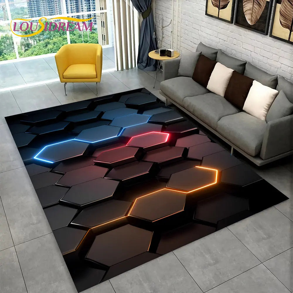 3D Abstract Modern Geometric Illusion Area Rug | 100% Polyester, Non-Slip, Machine Washable, 8 Sizes
