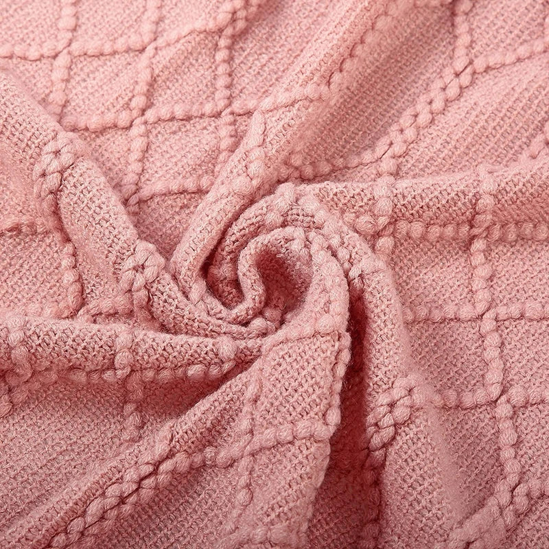 Knitted Acrylic Throw Blanket with Tassels – Chunky Farmhouse Style, 28 Colors & 2 Sizes
