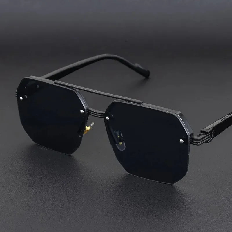 Men's Square Half-Frame Metal Sunglasses – UV400 Photochromic Retro Fashion Eyewear, 5 Lens Colors