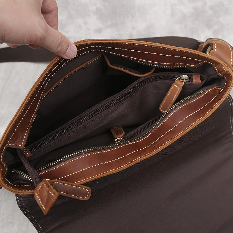 NZPJ New Leather Men's Shoulder Bag Retro Top Layer Cowhide A4 File Men's Bag Brown Handmade Crazy Horse Leather Messenger Bag