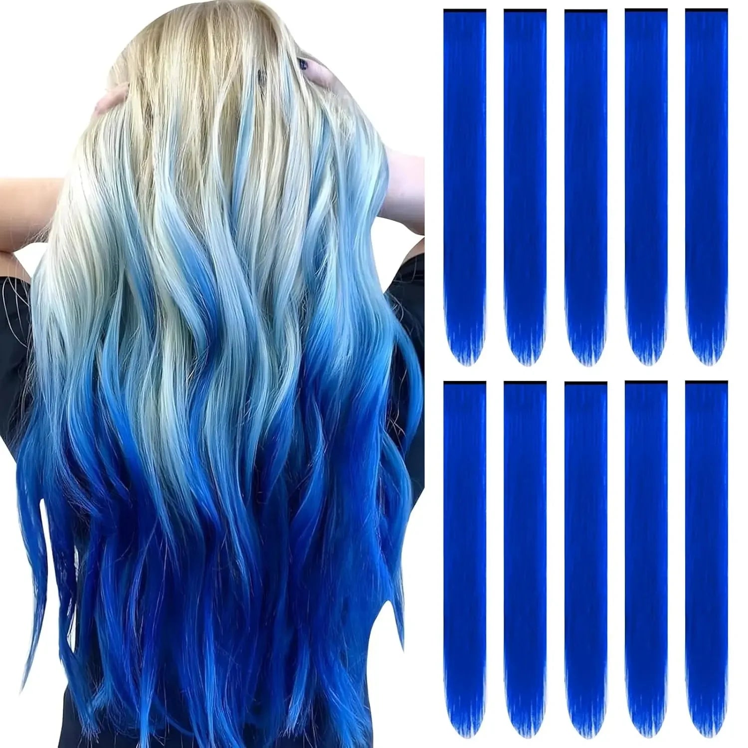 Synthetic 10PC Colored Clip-In Hair Extensions — Kinky Straight, High Temp Fiber, 70g Set
