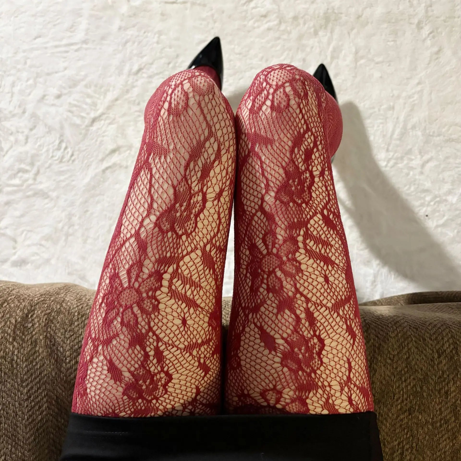 Lolita Floral Thigh-High Fishnet Stockings — Sheer Patterned Hosiery
