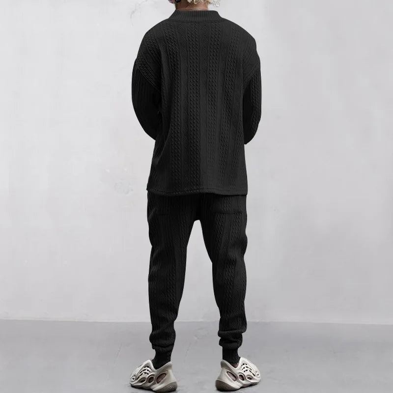 Men's Jacquard Knit Sweater & Casual Trousers Two-Piece Set