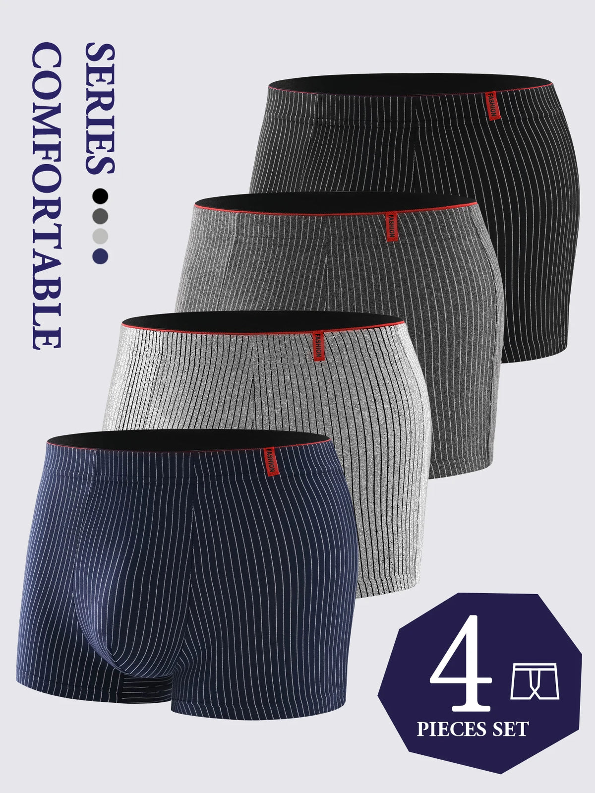 Men's Loose-Fit Striped Stretch Boxers, 4-Pack