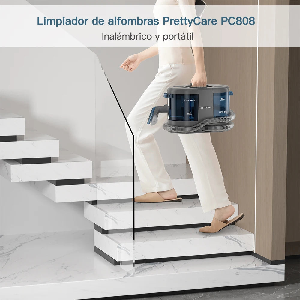 PrettyCare PC808 Cordless Carpet & Spot Vacuum Cleaner — 1.4m Hose, 30-Min Runtime, Wet Sprayer for Sofa & Car