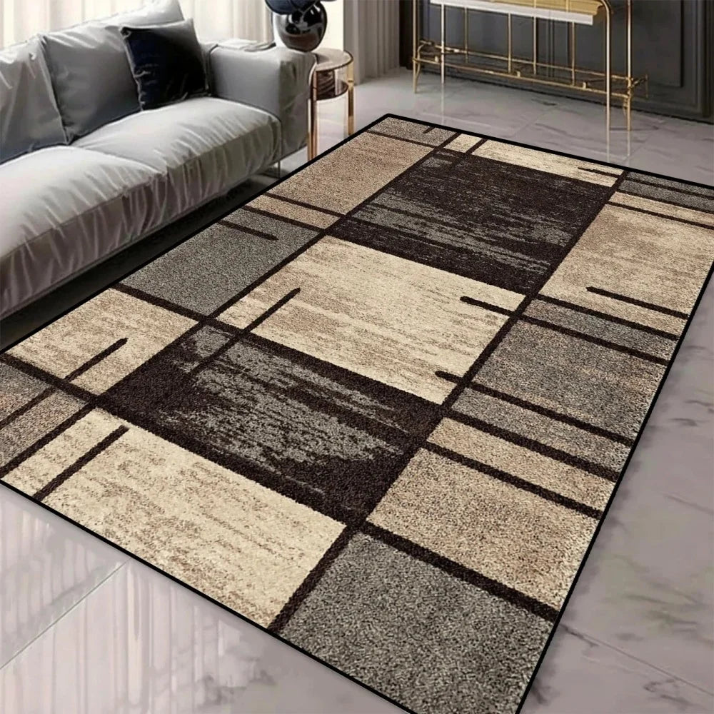 Gray Geometric Block Pattern Area Rug – Non-Slip Modern Minimalist Mat for Living Room & Bedroom, 6 Colors & 5 Sizes