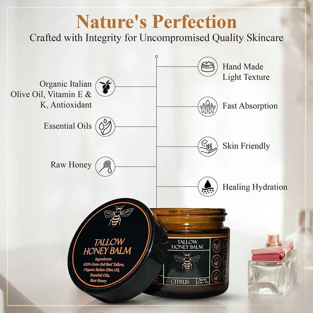 Grass-Fed Beef Tallow Balm with Raw Honey — Natural Moisturizer