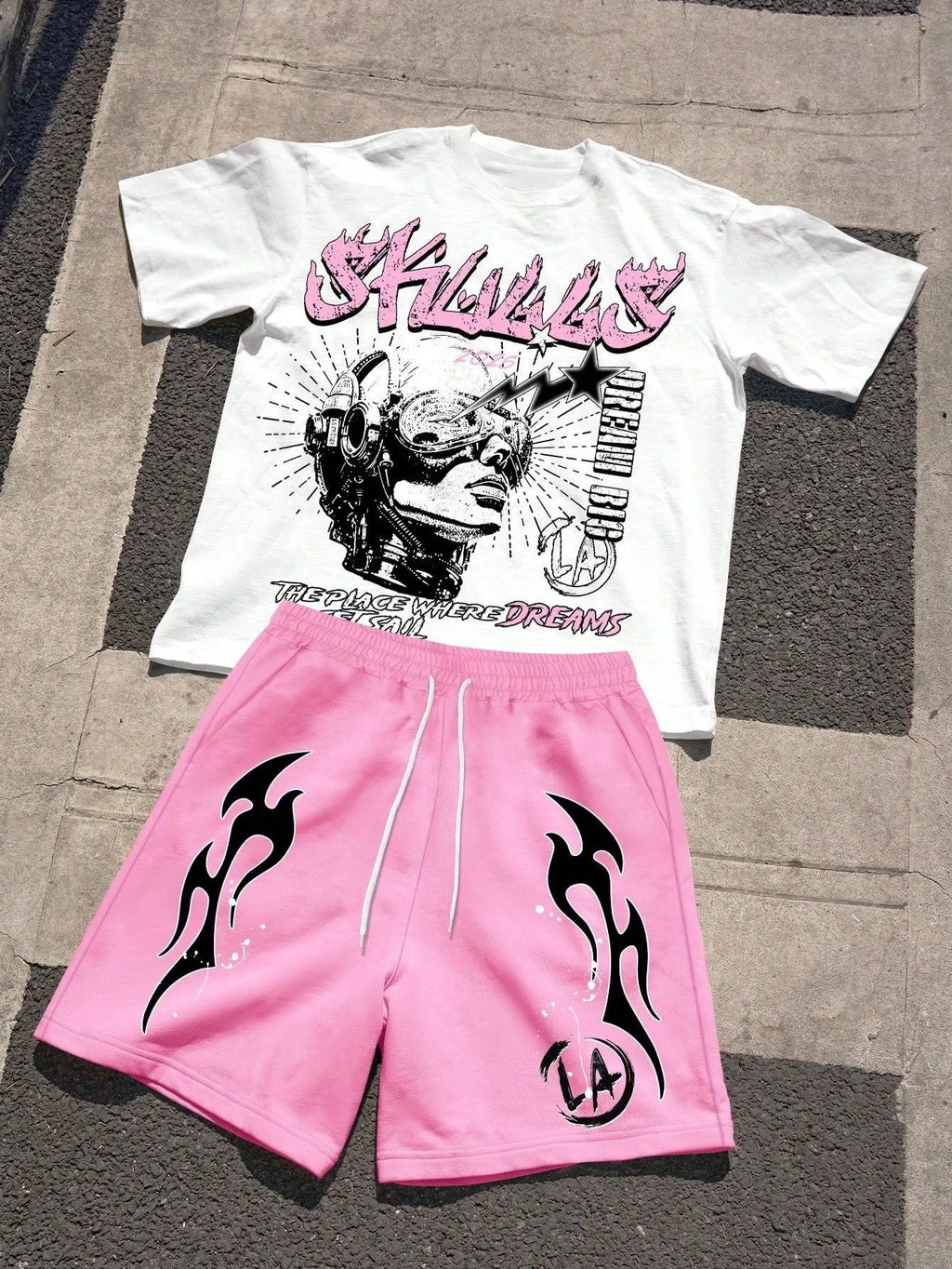 Men's Letter Print Round Neck T-Shirt & Shorts Set – Breathable Casual Outdoor 2-Piece