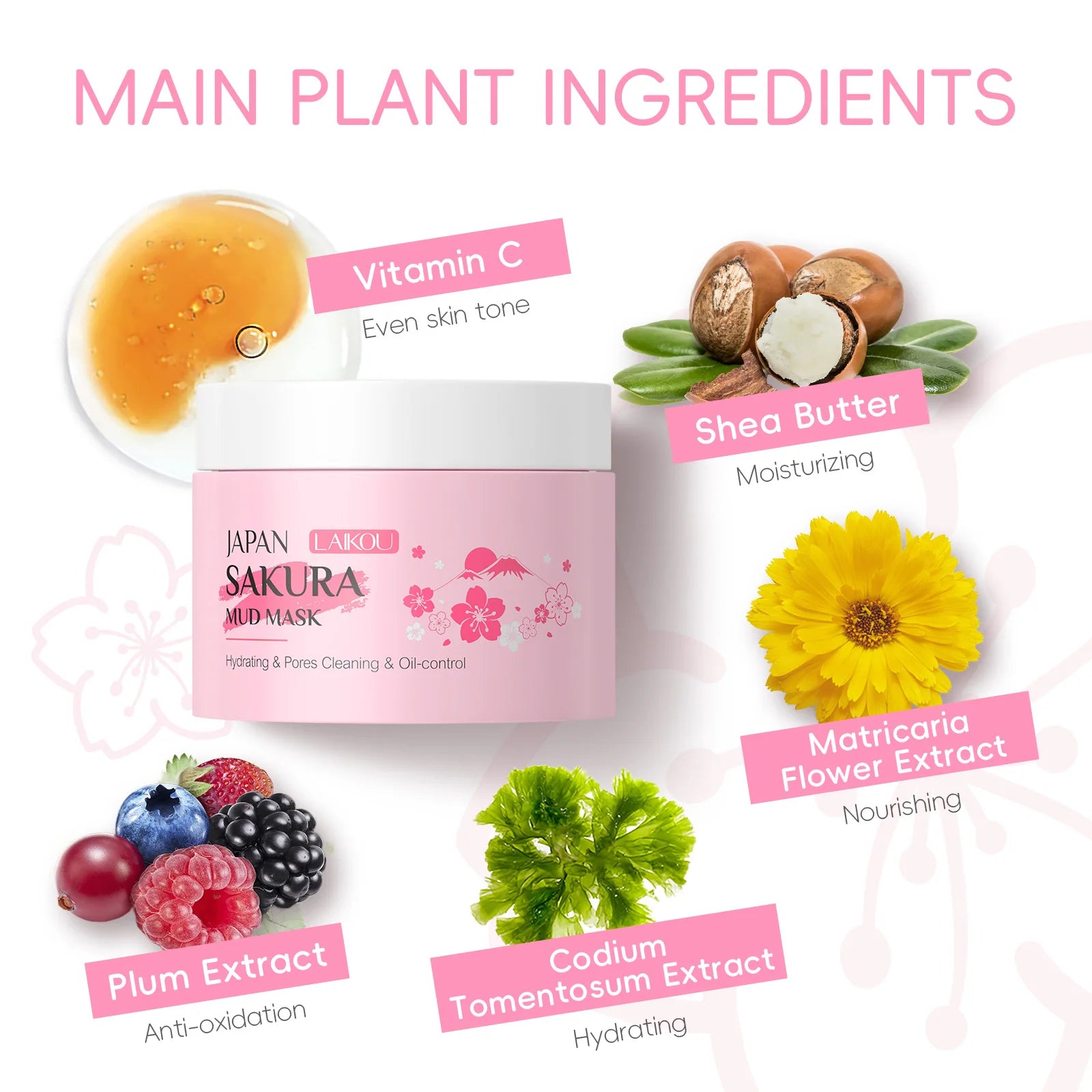 LAIKOU Sakura Clay Deep Cleansing Face Mask — Oil Control & Pore Refining