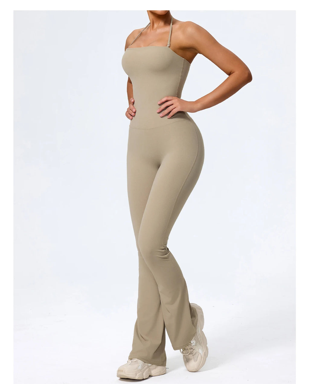 Women's Sleeveless Yoga Jumpsuit – Gym Flared Overalls Neck-Hanging Backless Sportswear