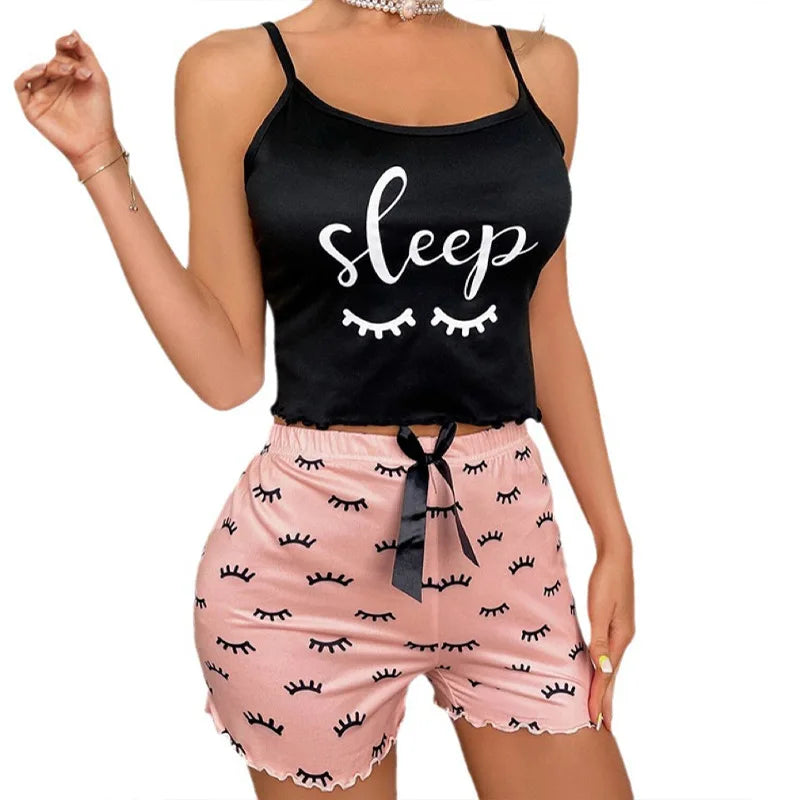 Women's Milk Silk Print Camisole & Shorts Sleepwear | Breathable Homewear Nightwear