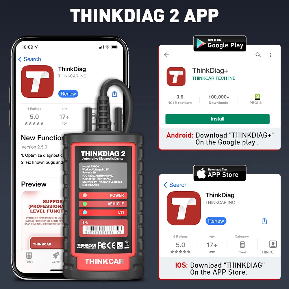 THINKCAR Thinkdiag 2 OBD2 Scanner — Full System Diagnostic Tool for All Car Brands