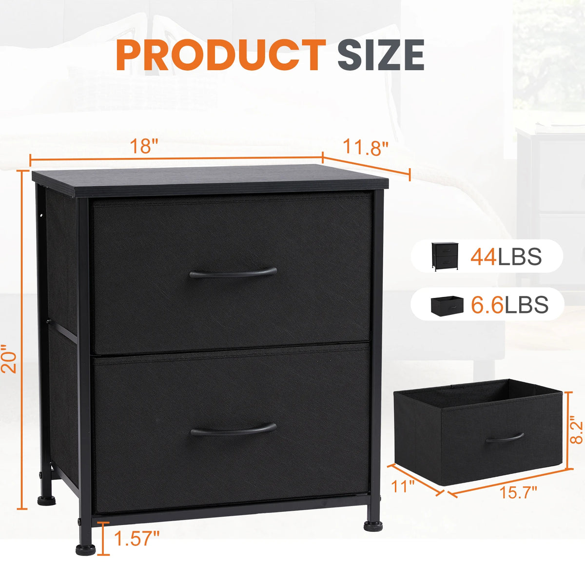 JHK Nightstand & Bedside Table – 2 Fabric Drawers, Storage Cabinet for Bedroom, Coffee & Sofa Side Table