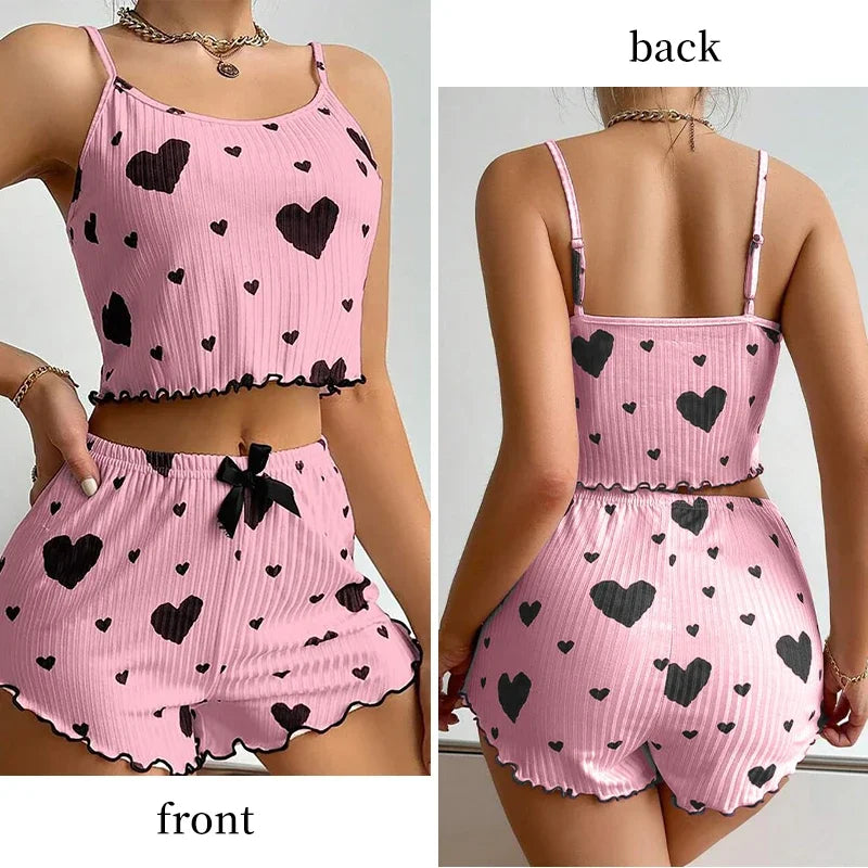 Women's 2-Piece Tank Top & Shorts Pajama Set | Soft Ventilated Love Print Sleepwear