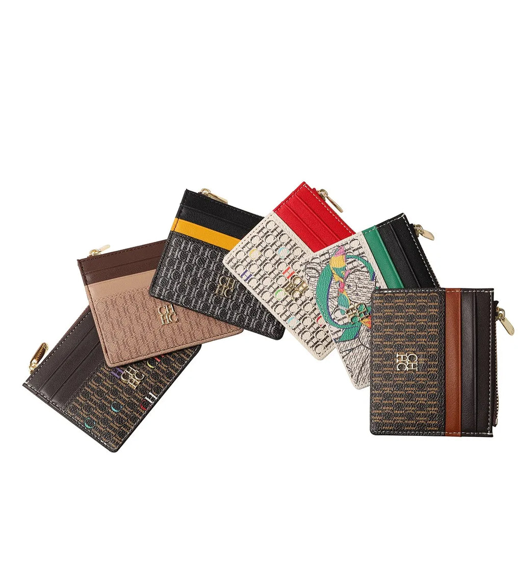 CH Letter Accent PU Leather Card Case Wallet – Elegant Compact Designer Wallet for Women