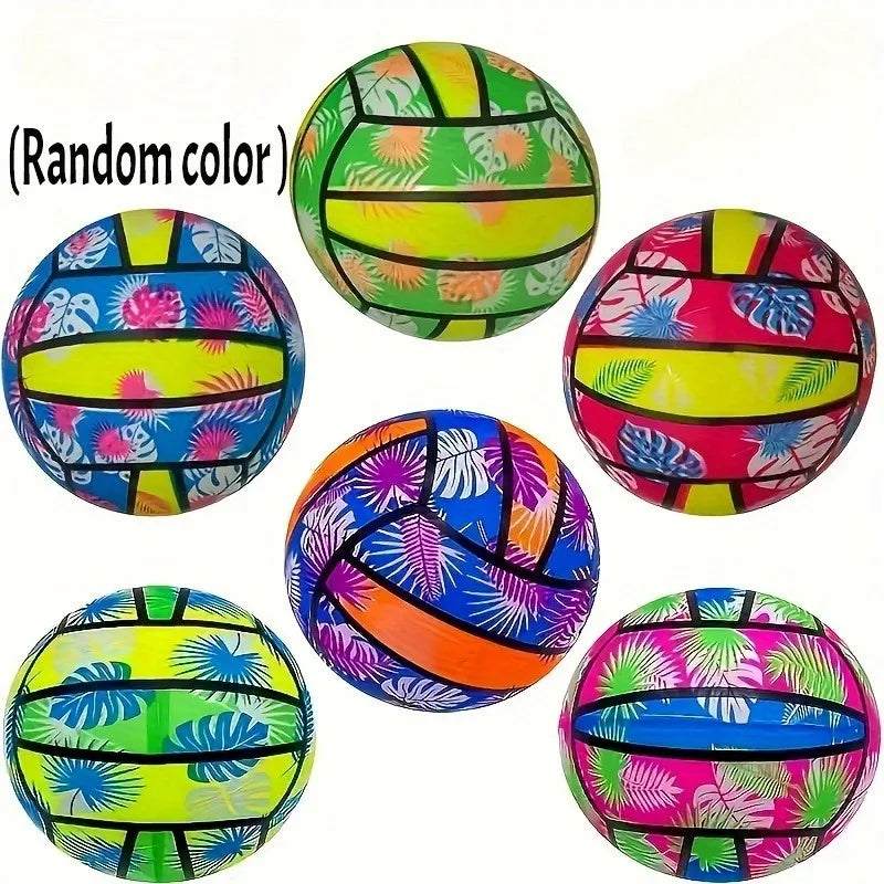 Inflatable Beach Volleyballs – Tropical Leaf Print PVC Pool Toys for Adults & Kids, Summer Outdoor Sports
