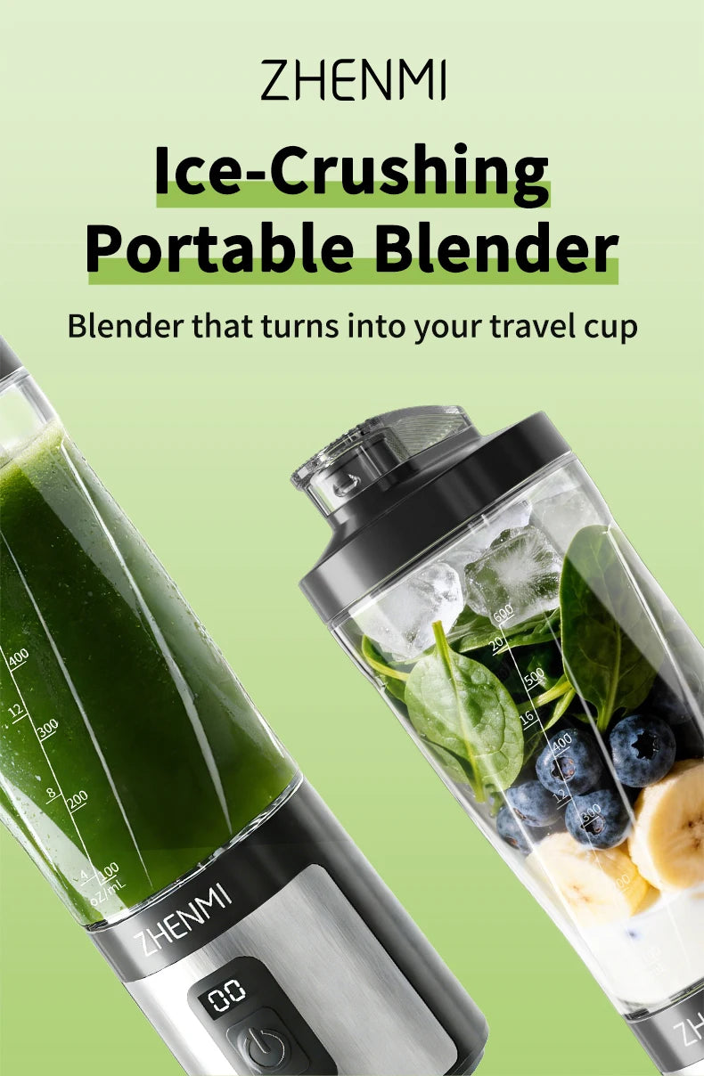 ZHENMI Personal Portable Blender – 20oz, Digital Auto-Countdown, Leakproof Travel Cup, 6-Blade for Ice & Smoothies