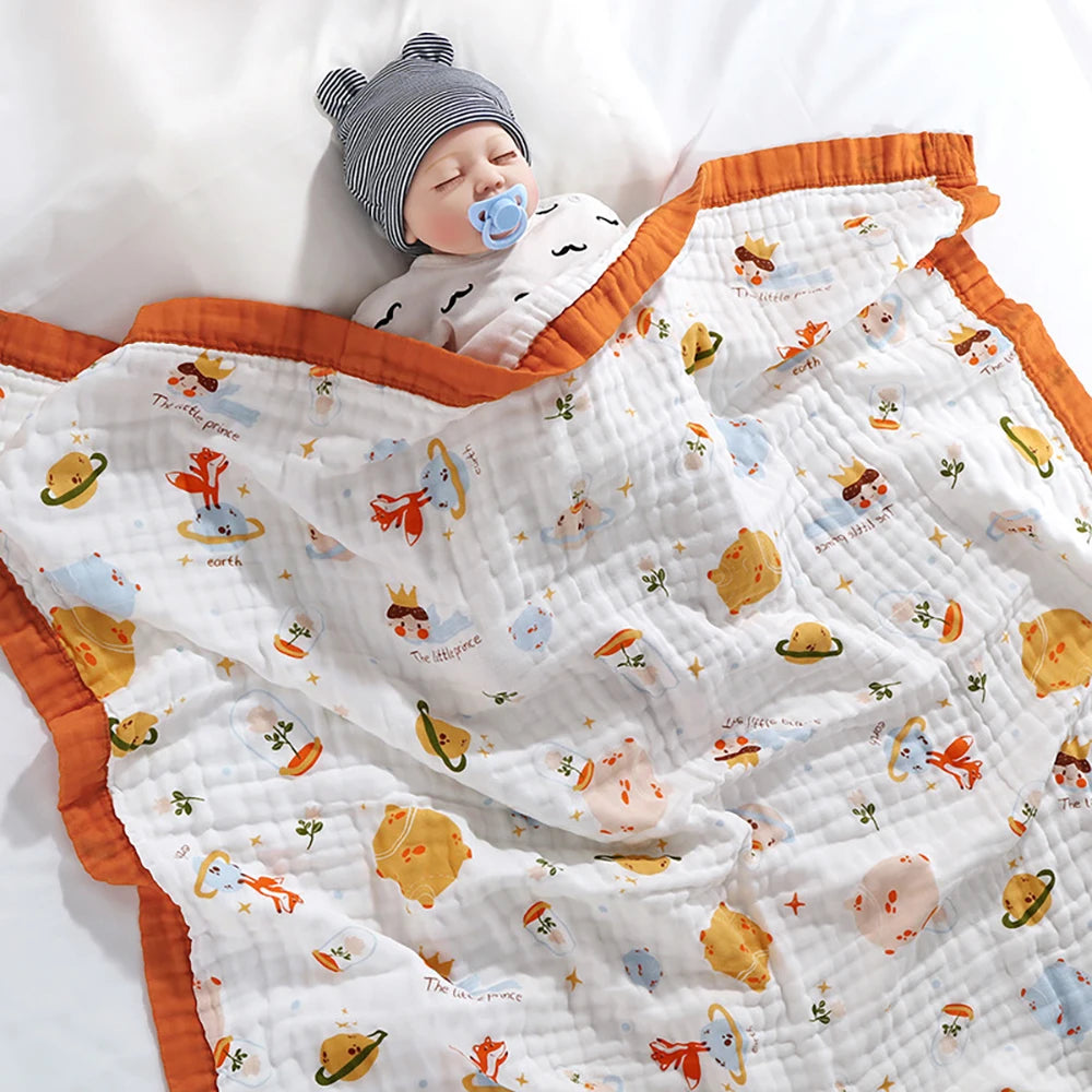 6-Layer Cotton Gauze Baby Swaddle Blanket – Breathable Cartoon Newborn Wrap & Bath Towel