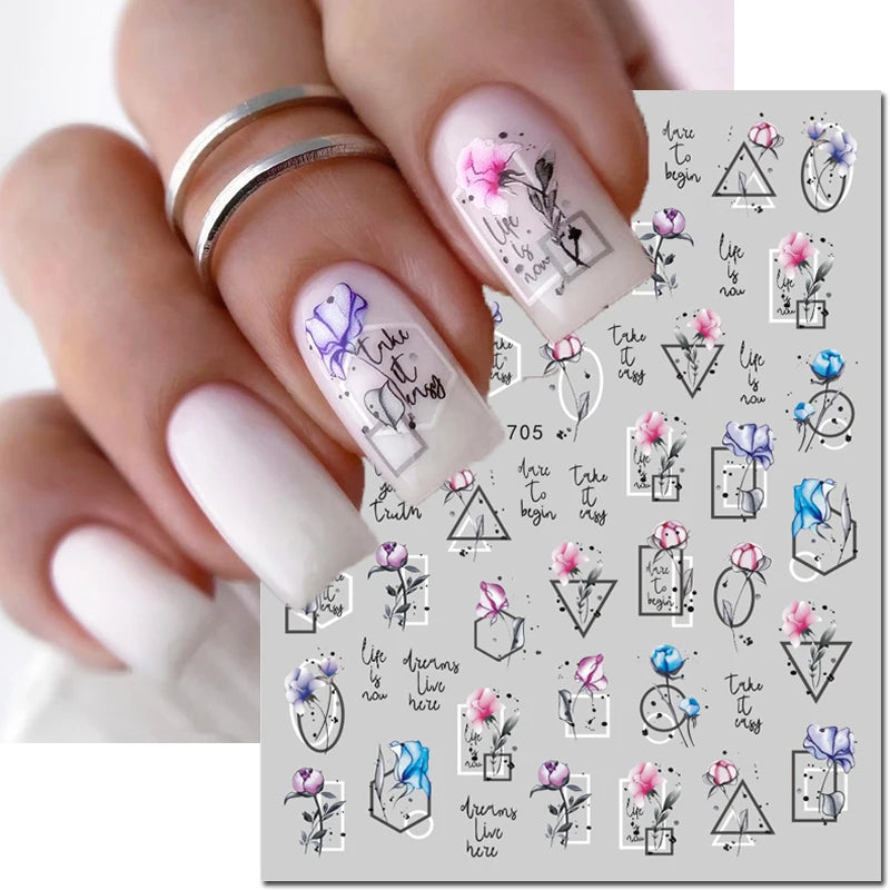 3D Summer Tropical Nail Art Sticker Decals — Palms, Butterflies & Flowers