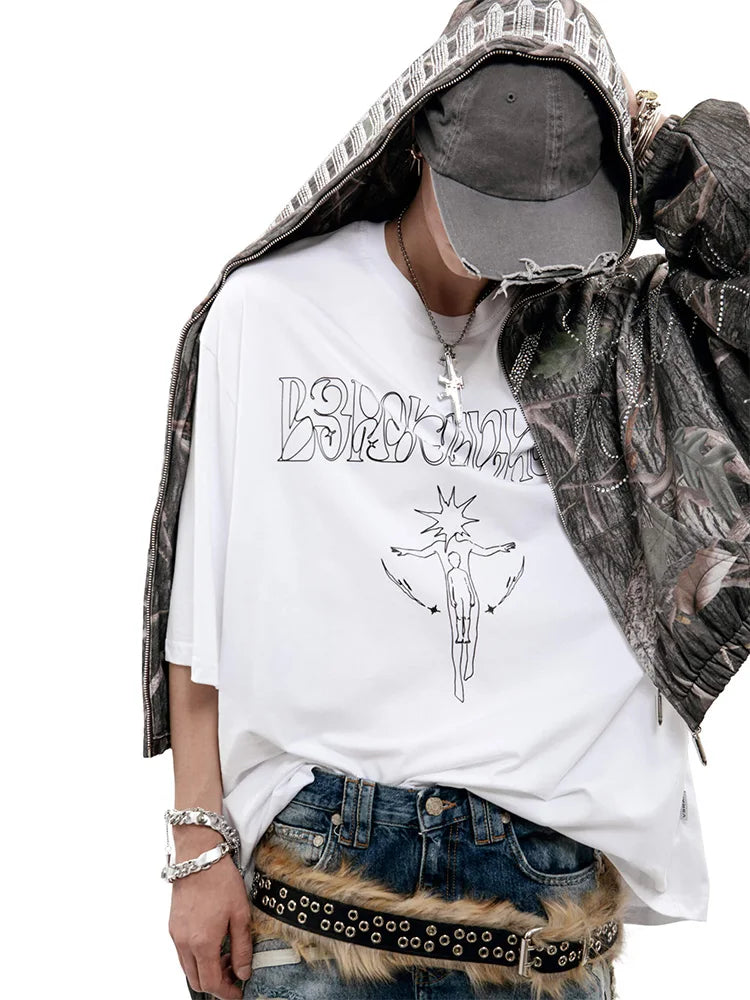 Y2K Harajuku Vintage Tour Graphic Oversized T-Shirt — 100% Cotton Streetwear Tee Unisex