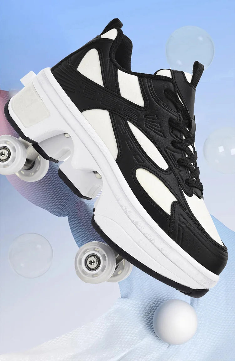 2-in-1 Deform Wheel Roller Skate Shoes – Invisible Removable Pulley, Automatic Walking & Skating Parkour Shoes