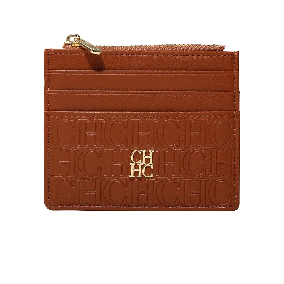 CH Letter Accent PU Leather Card Case Wallet – Elegant Compact Designer Wallet for Women