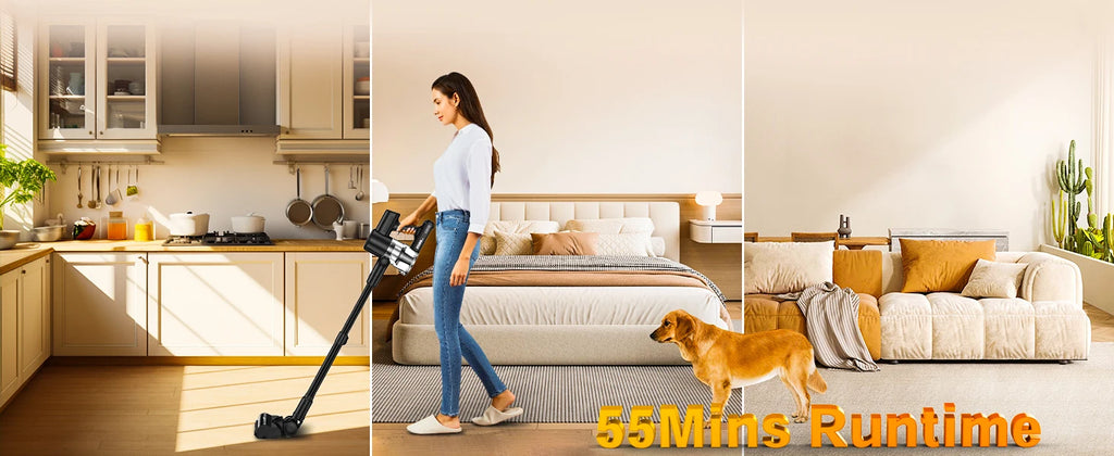 SUXIANGVAC Cordless Stick Vacuum Cleaner — 500W 55Kpa, 55-Min Runtime, Anti-Tangle, HEPA, Self-Standing