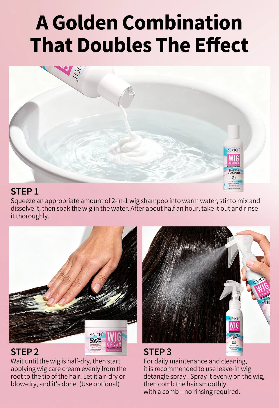 SEVICH Professional Wig Hair Care Products Wig Smoothing Keratin Hair Mask Oil Control Deep Cleansing Wig Shampoo Wig Care Spray
