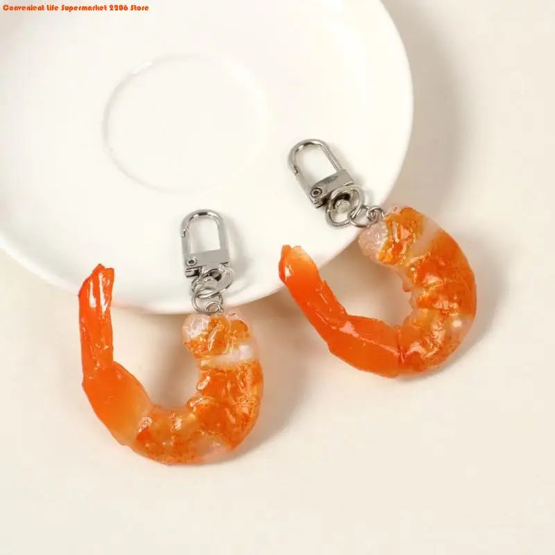 Funny Imitation Shrimp Keychain – Creative PVC Bag Pendant Key Ring for Women