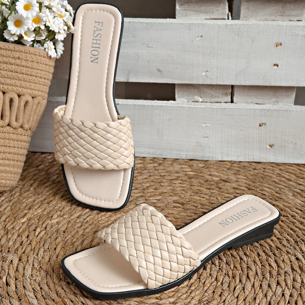 Women's Woven Strap Flat Sandals – Casual Luxury Beach Slippers