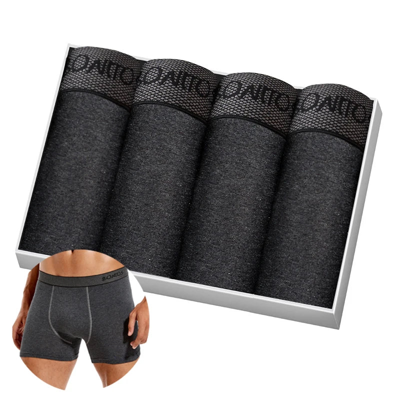 Men's Cotton-Blend Boxer Briefs with Letter Waistband, 4-Pack