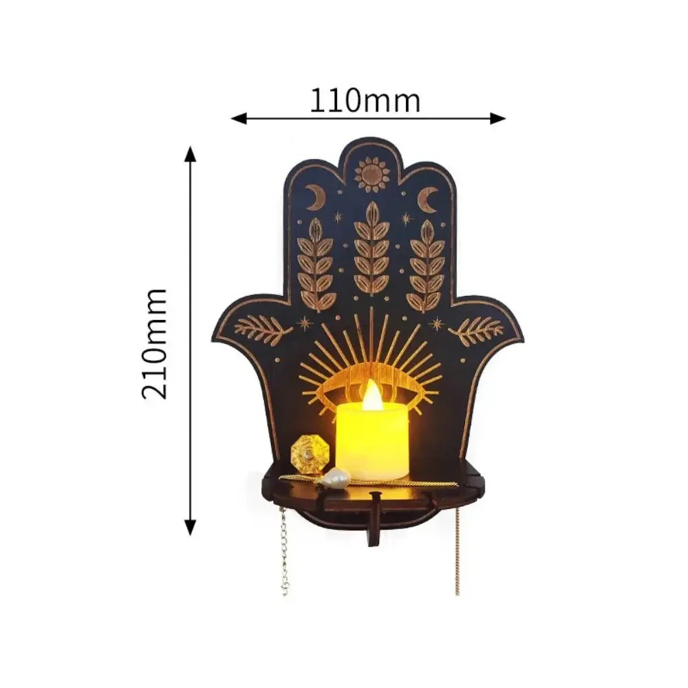 Wooden Carved Wall Shelf & Candle Holder — Hanging Display Stand for Home Decor