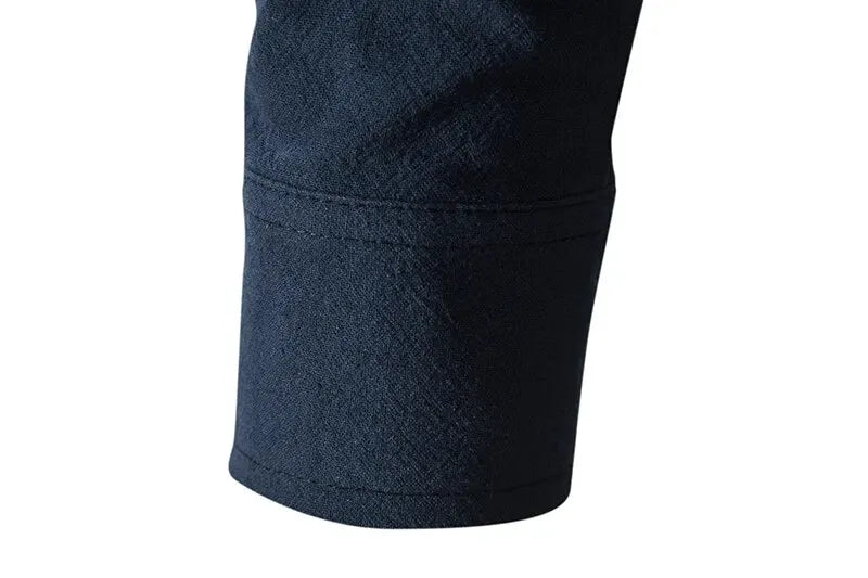 Men's Cotton Linen Drawstring Long Sleeve Shirt — Vintage Casual US Size Top