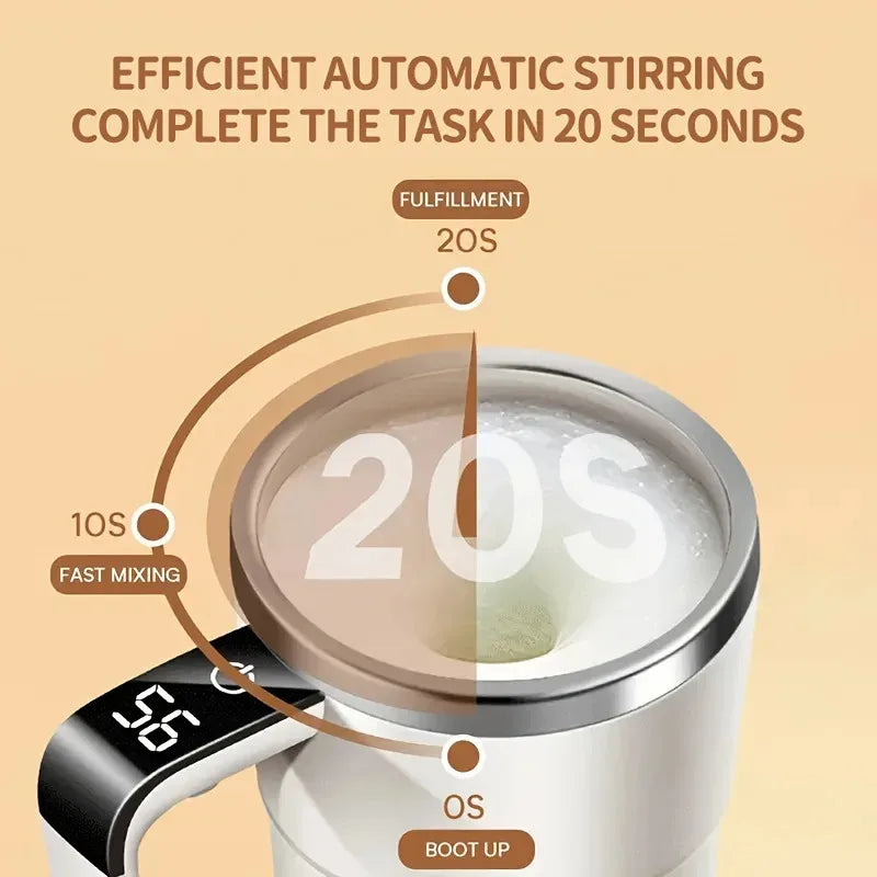 380ml Self-Stirring Electric Coffee Mug – IPX67 Waterproof, LCD Temp Display & USB-C Rechargeable Auto Mixing Cup