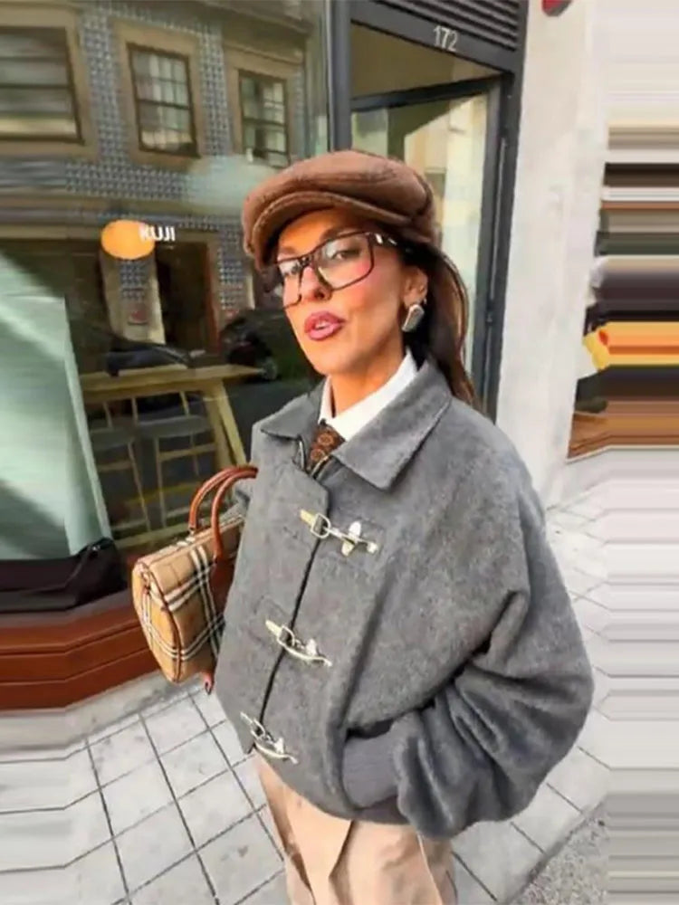 Women's Vintage Autumn Winter Jacket – Loose Lapel Coat Full Sleeve High Streetwear Outwear
