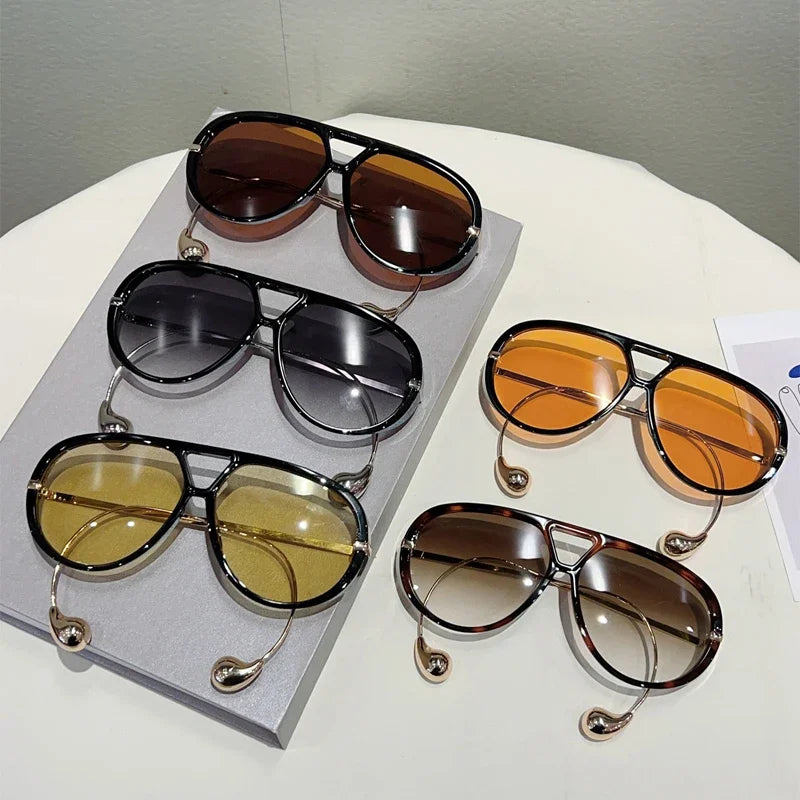 GM LUMIAS Oversized Pilot Sunglasses | Double Bridge Gradient Luxury Designer Shades for Women