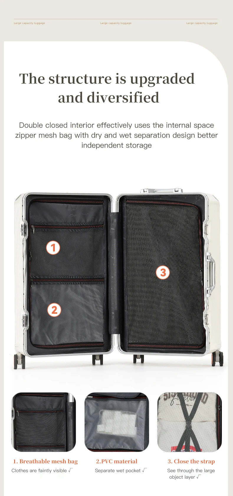 sushimu Suitcase Wide Handle Travel Suitcase Men 20 24 26 Carry-On Luggage Women PC Aluminum Frame Trolley Case