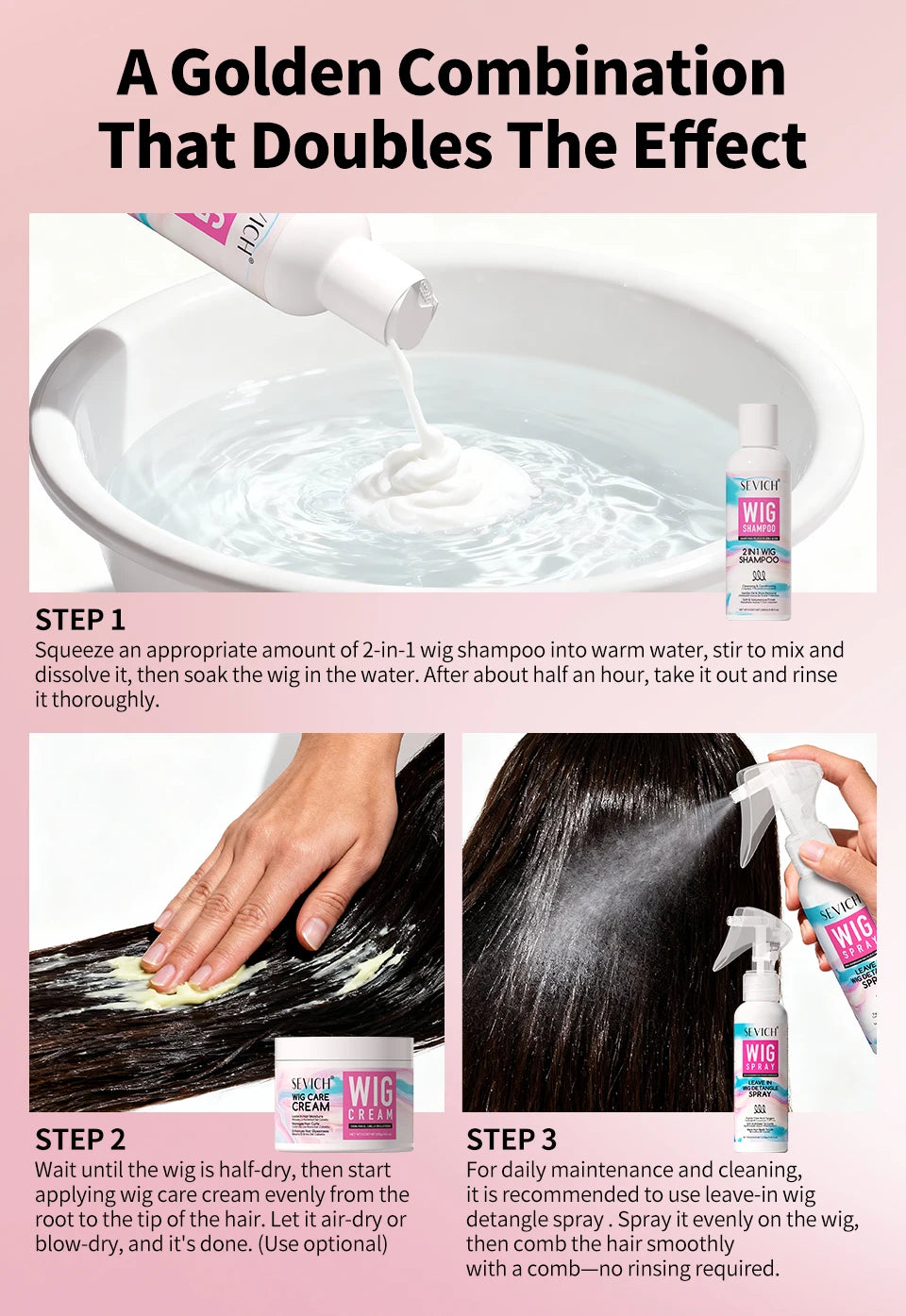 SEVICH Professional Wig Hair Care Products Wig Smoothing Keratin Hair Mask Oil Control Deep Cleansing Wig Shampoo Wig Care Spray