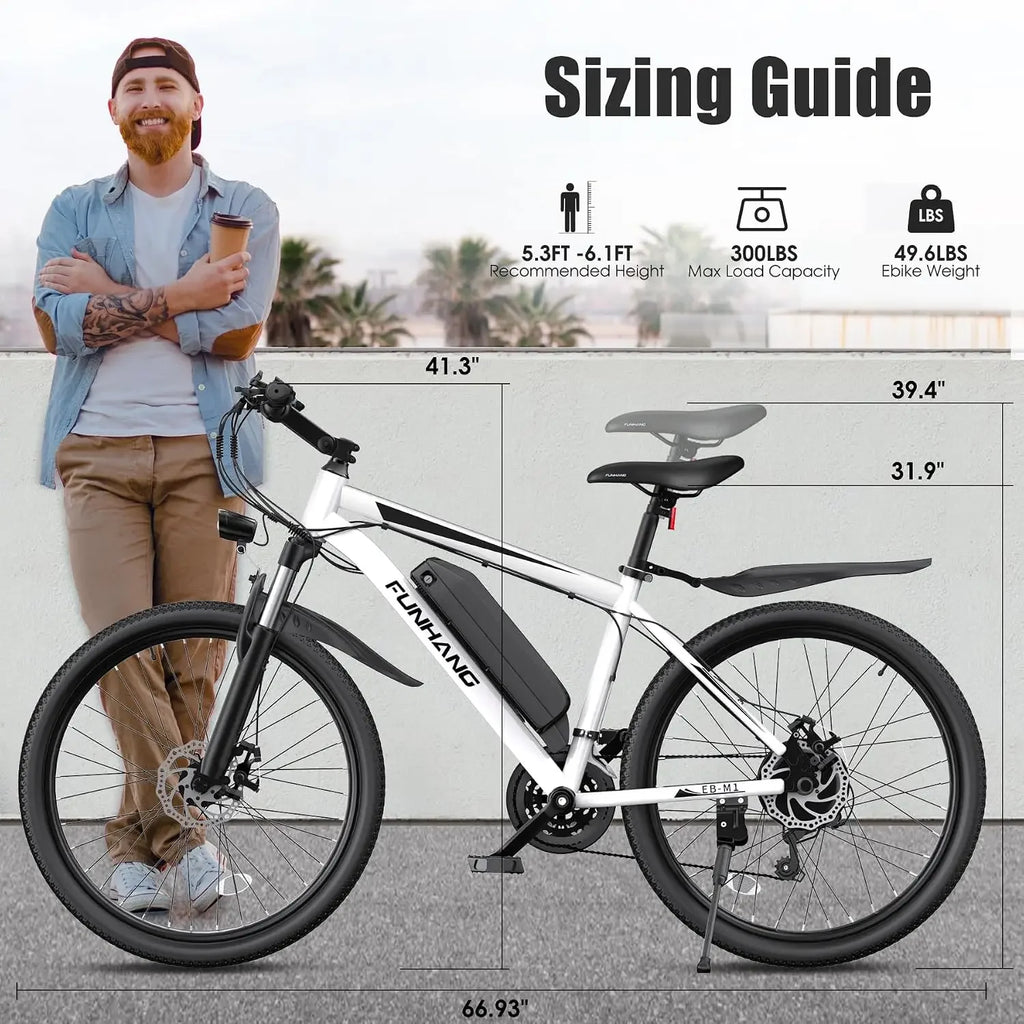 Electric Mountain Bike for Adults – 48V 1000W Peak, 50-Mile Range, 26" Suspension, UL Certified