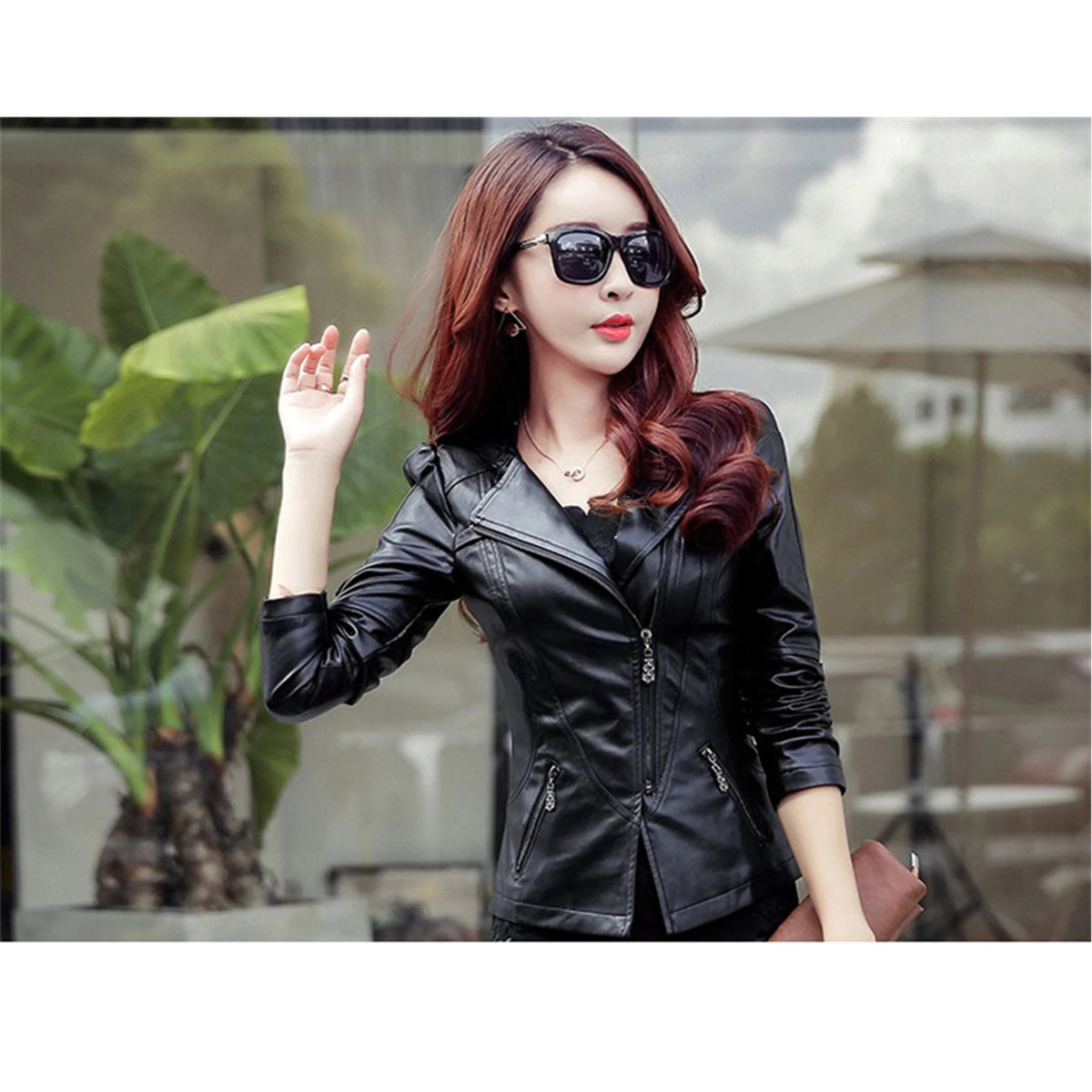 Women's Black Faux Leather Jacket – Zip-Front Biker Style