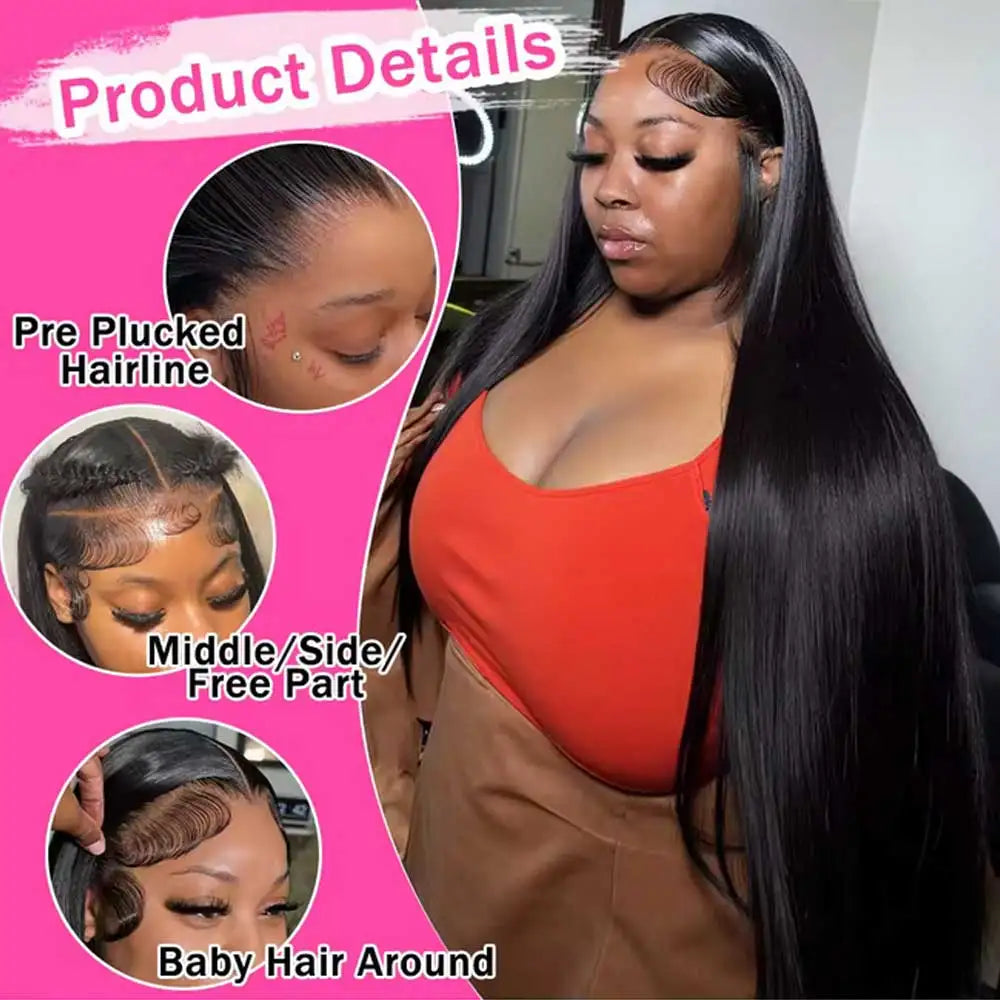 40–42 Inch Bone Straight Lace Front Wig | Glueless 13x4 13x6 HD Lace Human Hair for Women