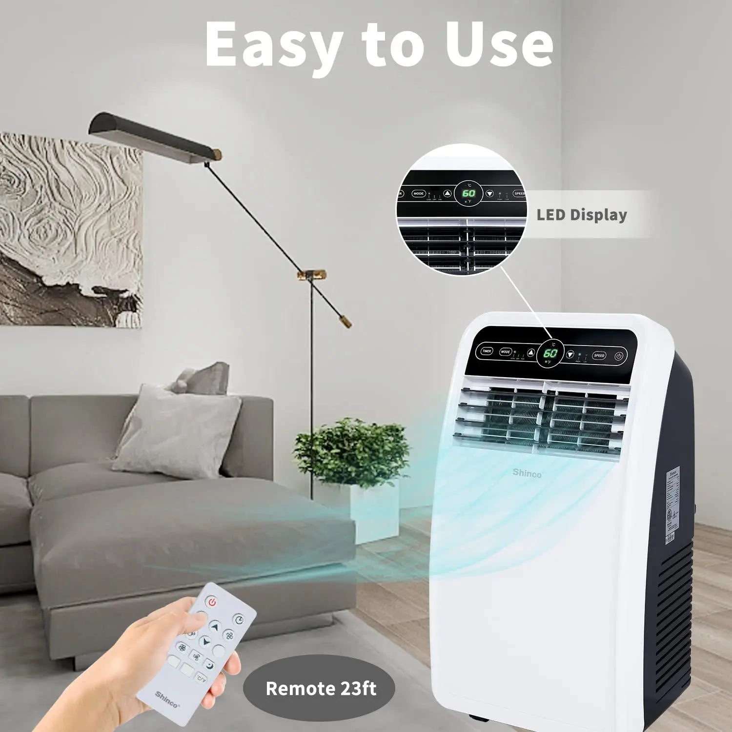 Shinco 8,000 BTU Portable Air Conditioner — 3-in-1 Cool, Dehumidifier & Fan for Rooms up to 350 sq ft
