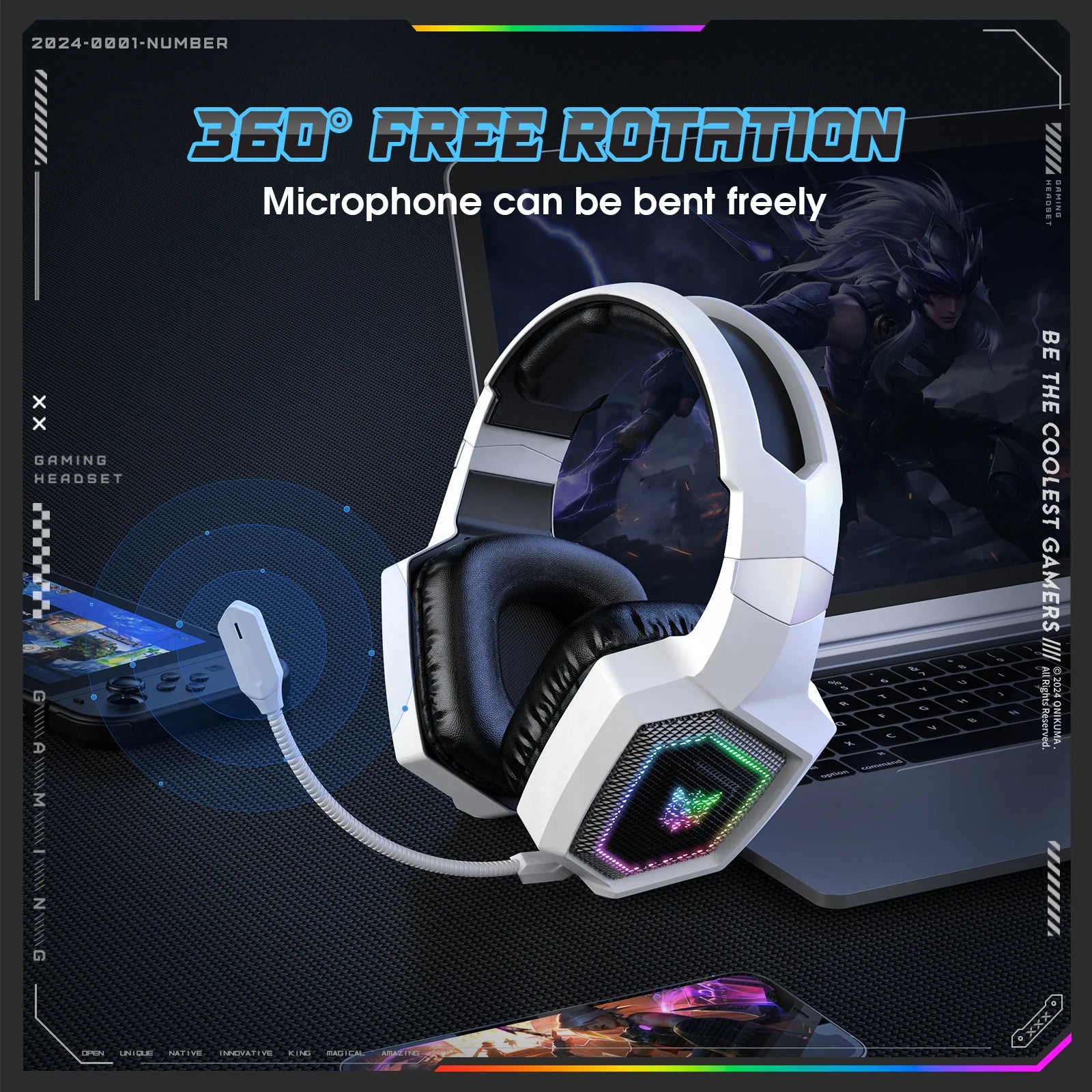 ONIKUMA GT806 Wireless Gaming Headset — 2.4GHz & Bluetooth 5.3, HiFi Sound, RGB, Noise-Canceling Mic for PC & Laptop