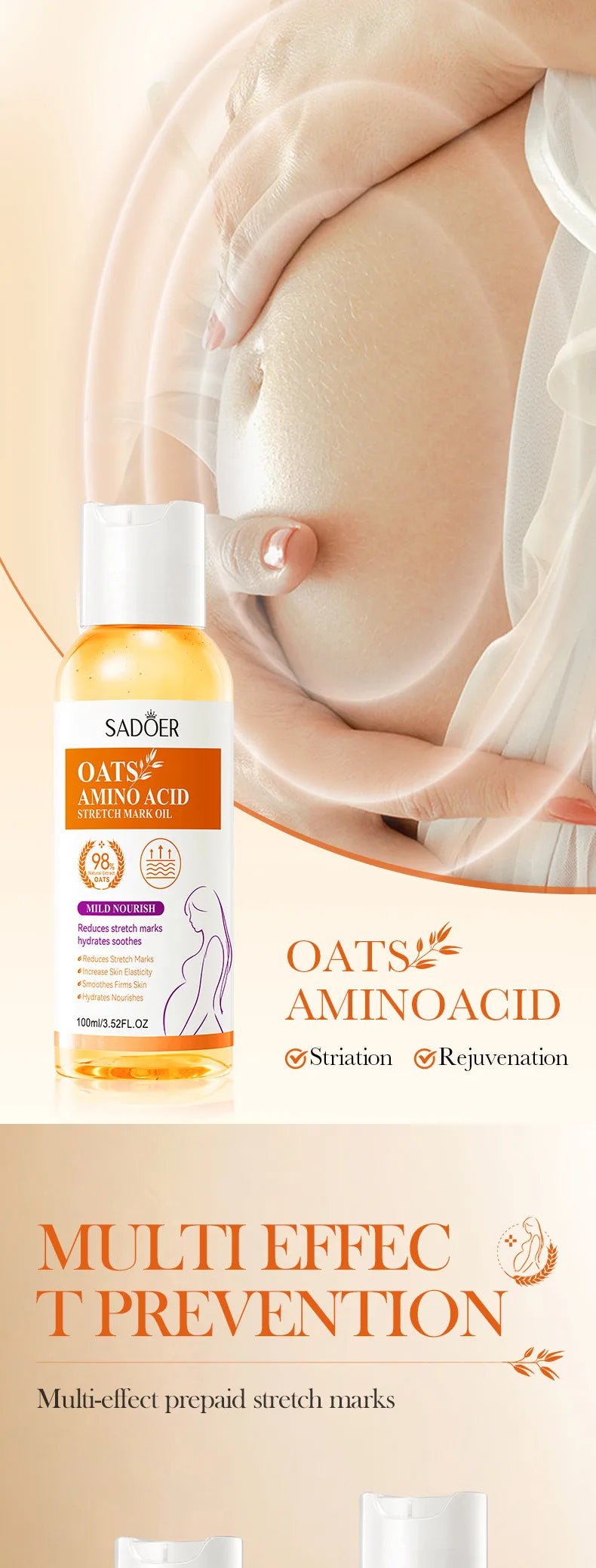 Stretch Marks Permanent Removal Oil — Oat Amino Acid Firming & Repair Body Oil 100ml
