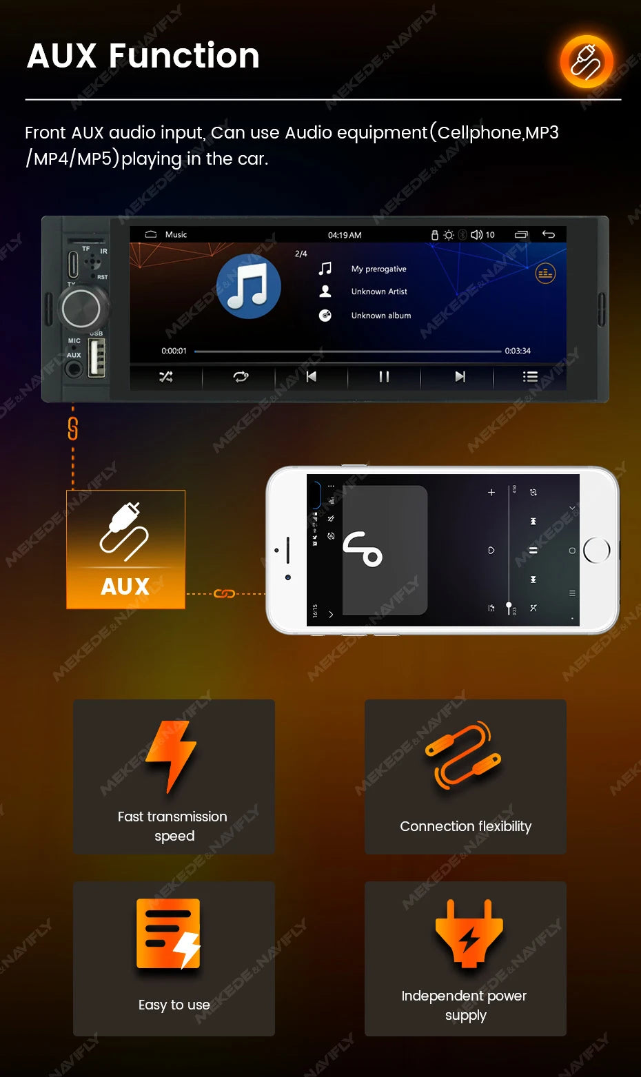 1-DIN 6.86" Car Radio MP5 Player – Wireless CarPlay & Android Auto, FM, Bluetooth, TF, AUX | Universal Fit