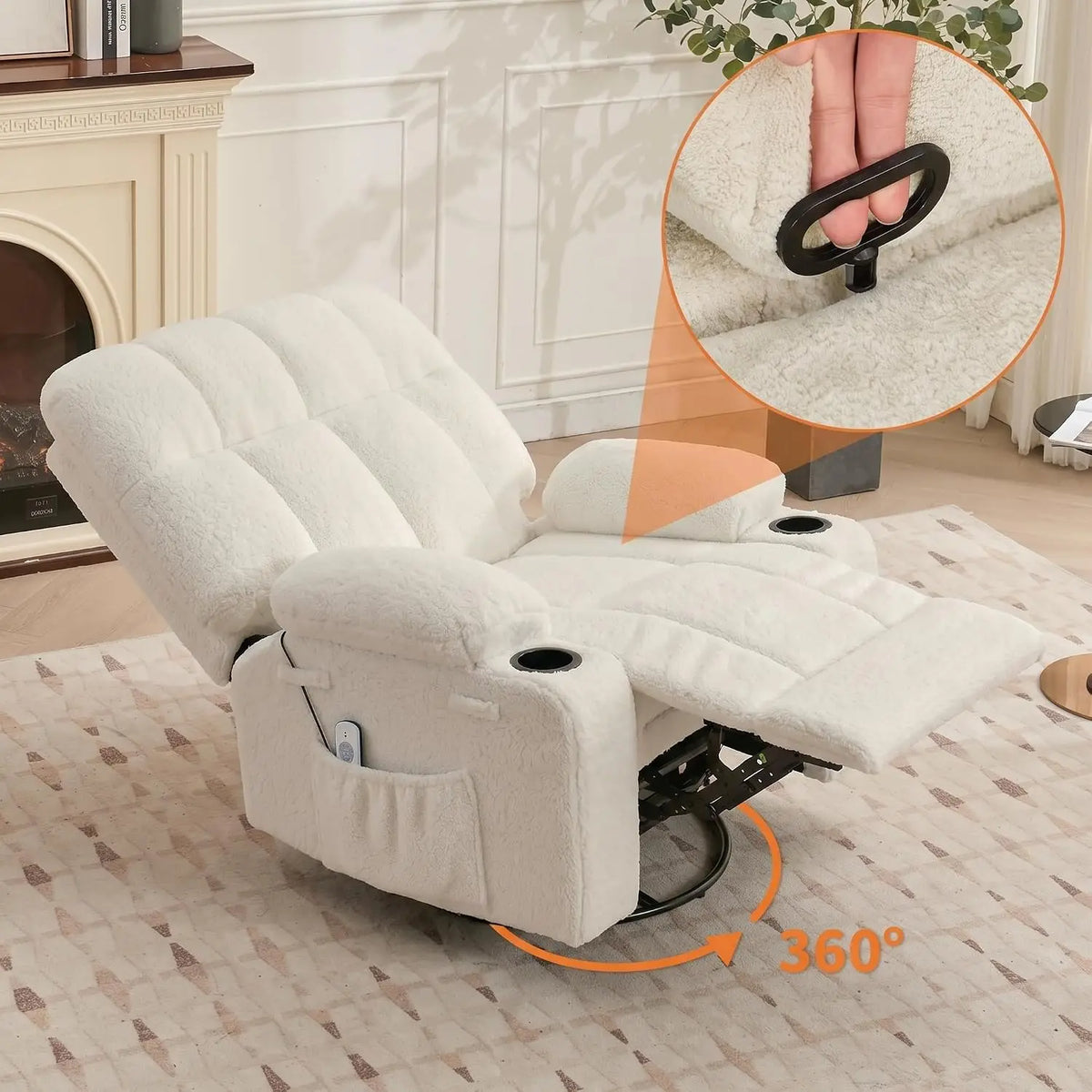 Swivel Rocker Recliner with Heat, Massage & Cup Holders