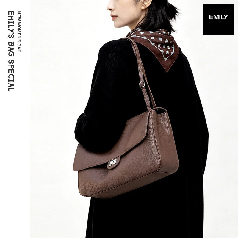 Head Layer Cowhide Leather Commuter Tote Bag – Large Capacity Crossbody Shoulder Bag for Women