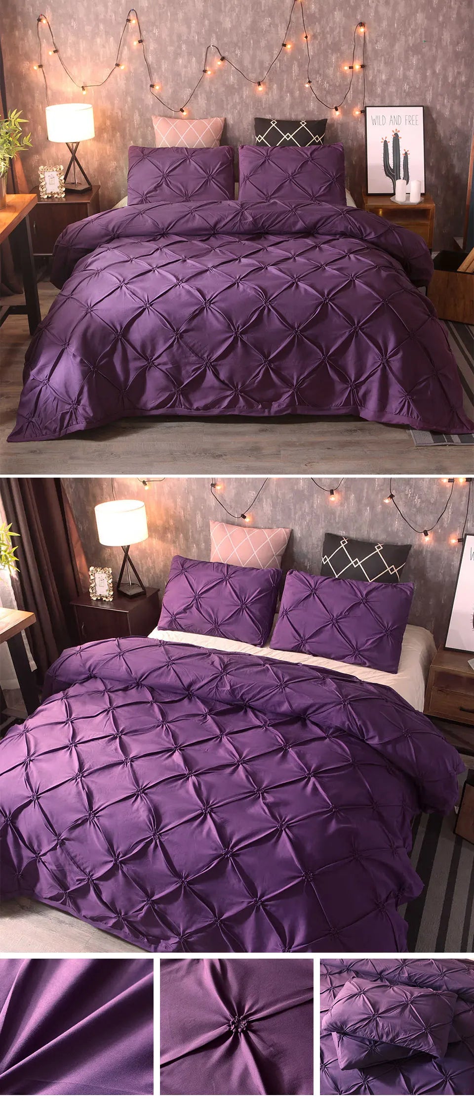 100% Egyptian Cotton Pinch Pleat Duvet Cover Set – 600TC with Zipper & Corner Ties, 8 Colors & 7 Sizes