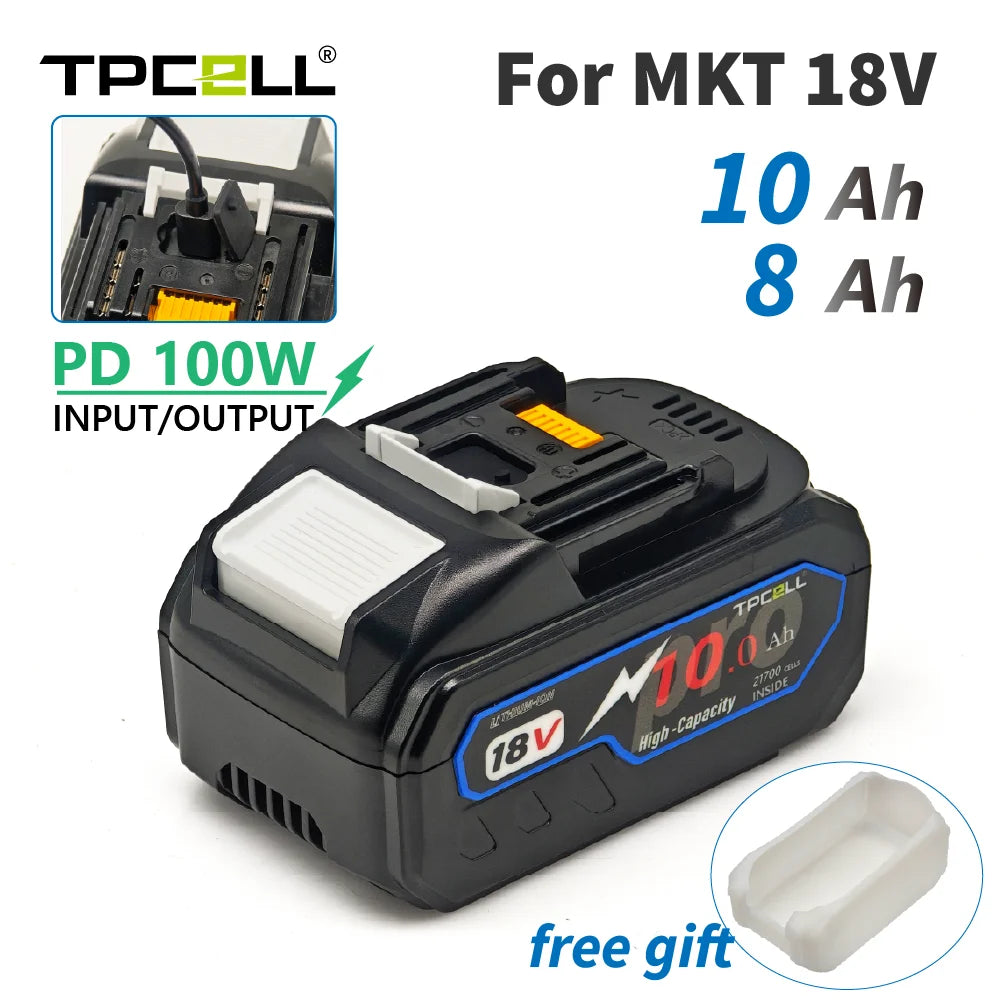 TPCELL PD100W Makita 18V Replacement Battery – 8Ah/10Ah Li-ion with USB-C Connector & 21700 Tabless Cells