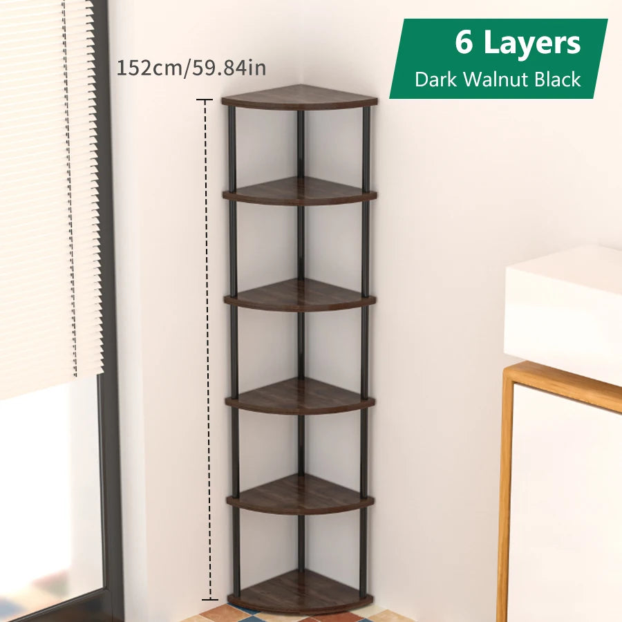 Metal Corner Wall Shelf — 3/4/5/6 Tier Plant Rack, Bookshelf & Living Room Storage
